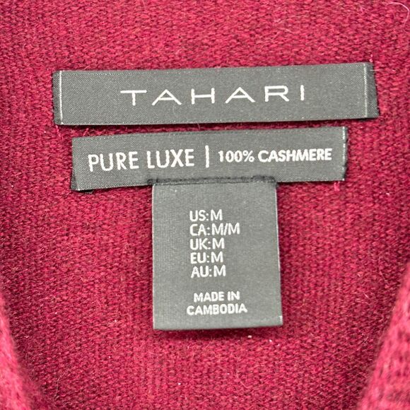 TAHARI Sweater M Pure Luxe Cashmere Mock Neck Ribbed Pullover Jumper Red - Picture 8 of 12